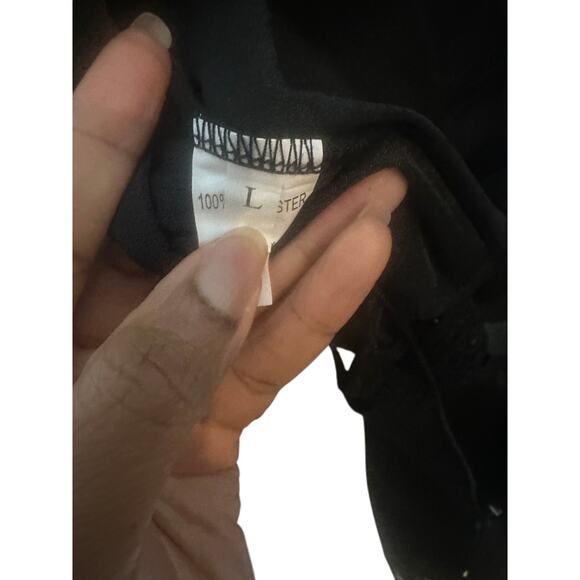 Women's L Black High-Neck Lace Trim Button-Up Romper Long Sleeve Elegant Chic - Picture 10 of 12